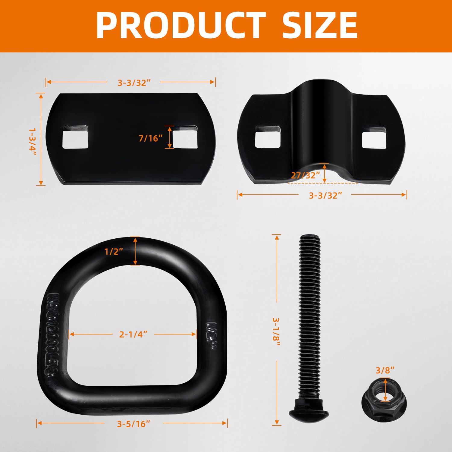4PCS 1/2" Trailer Bolt-On Forged Tie Down D Rings with Back Plate Fit for Flated Trucks and Trailers - Image 3