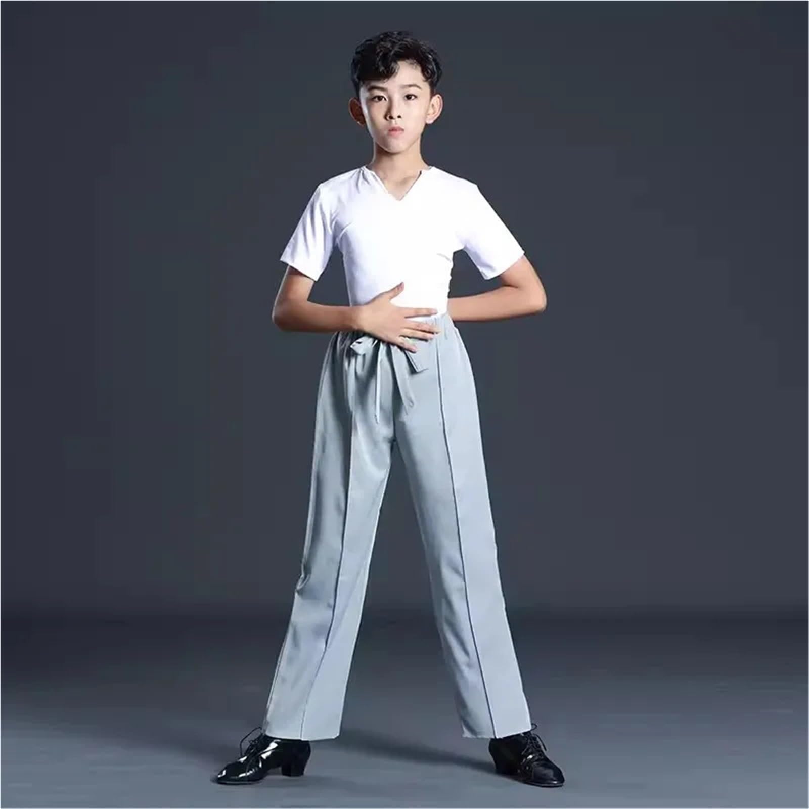 Pantaloni Uomo Eleganti Set Da Ballo Latino For Bambini, Azzurro Chiaro, Abbigliamento For Balli Latino For Bambini, Abbigliamento For Balli Rumba/cha Cha/samba, Pantaloni Neri Con Lacci(160CM,Pant 2)