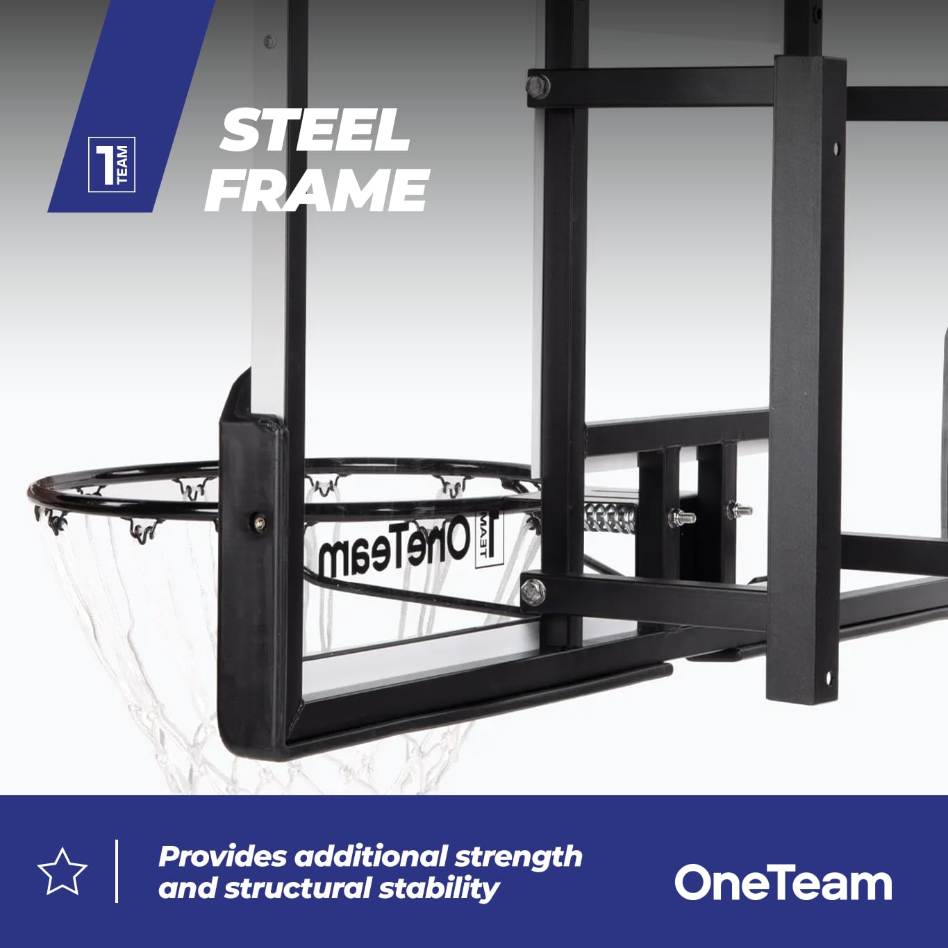 OneTeam Tavola da basket, dimensioni 122 x 82 cm, colore nero, con rete in nylon e cestino in acciaio da 45 cm, materiali di costruzione durevoli