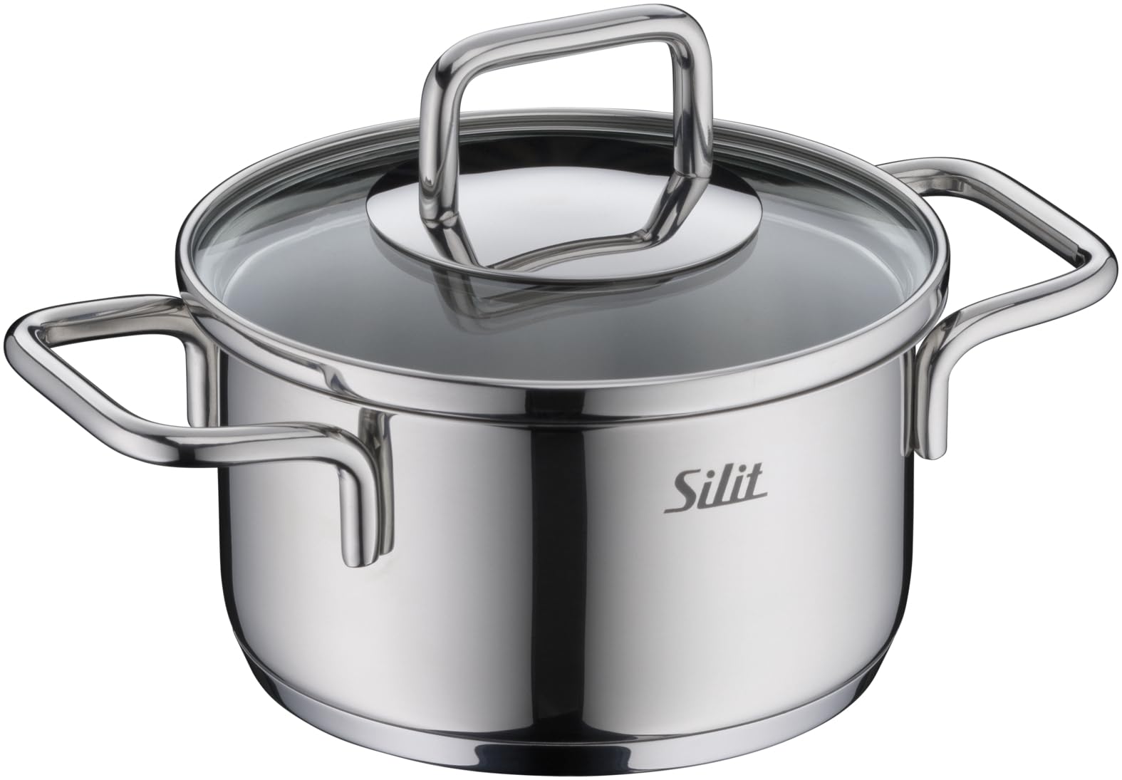 Silit Extra Cook Kochgeschirr-Set 4-teilig, Kochtöpfe 12/14 cm mit Glasdeckel, Innenskalierung, breiter Schüttrand, Crominox-Edelstahl, kleine Portionen, platzsparend stapelbar, tropffrei