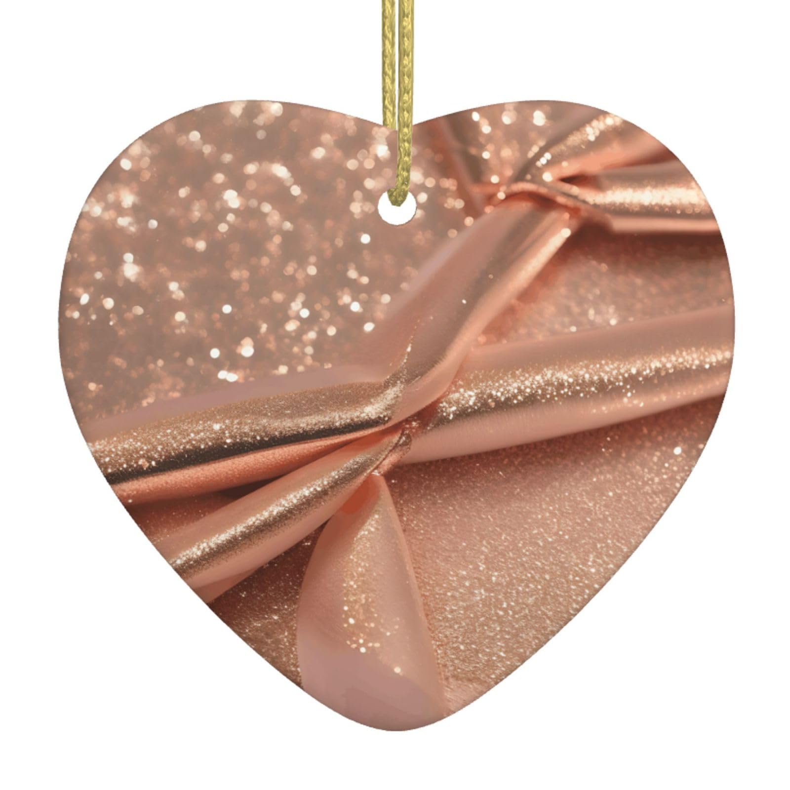 Nbtghga White Rose Gold Glitter Print Christmas Ornaments, Ceramic Hanging Ornament, Xmas Tree Decoration, Holiday Home Decor