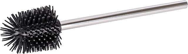 WENKO Stainless Steel Handle-Toilet Brush with Spare Silicone Head, Silver Shiny, Ø 8 x 35 cm