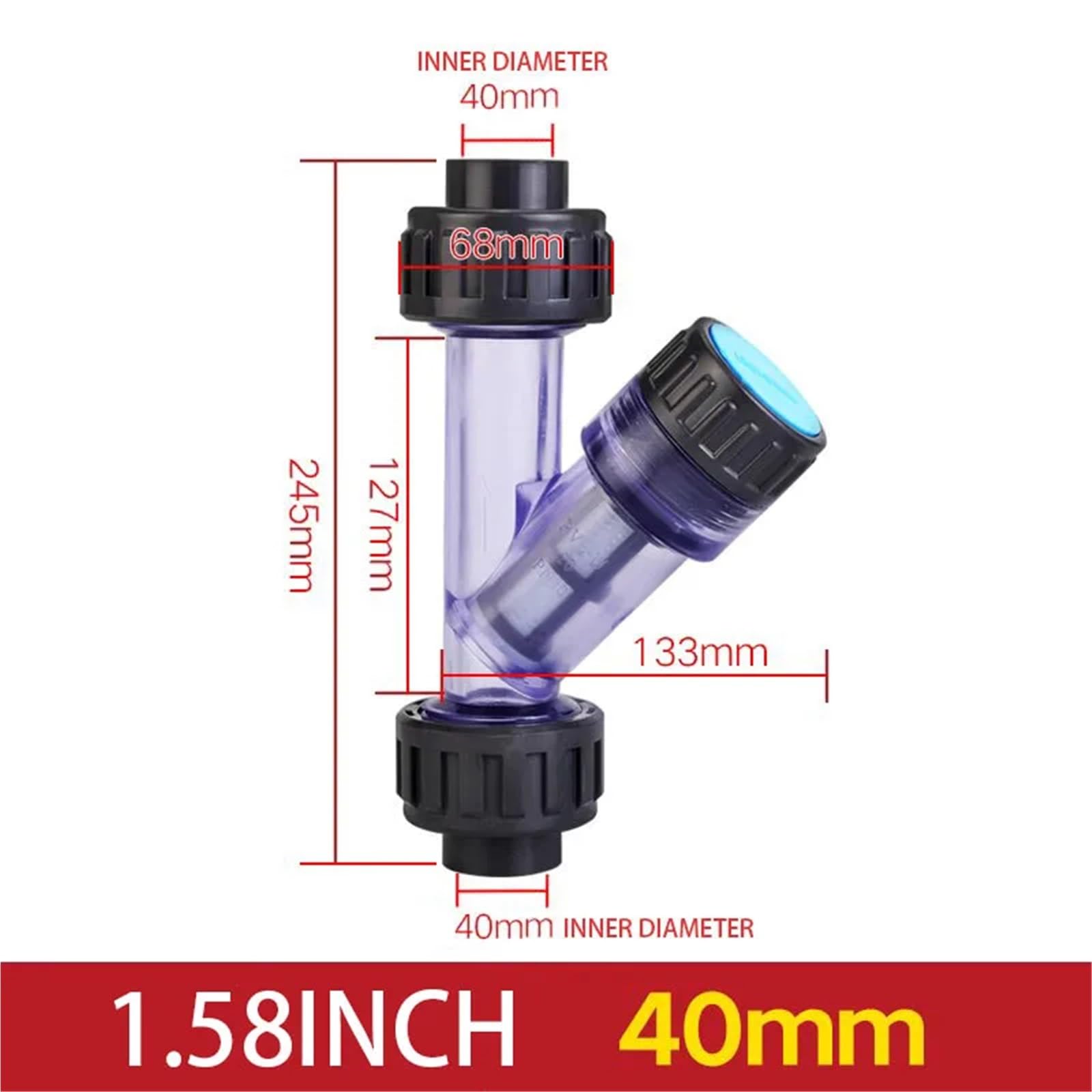 1 x przezroczysty filtr UPVC/CPVC typu Y, wbudowany filtr Y do chemicznego uzdatniania wody, pompa dozująca (wewnętrzna średnica 40 mm)