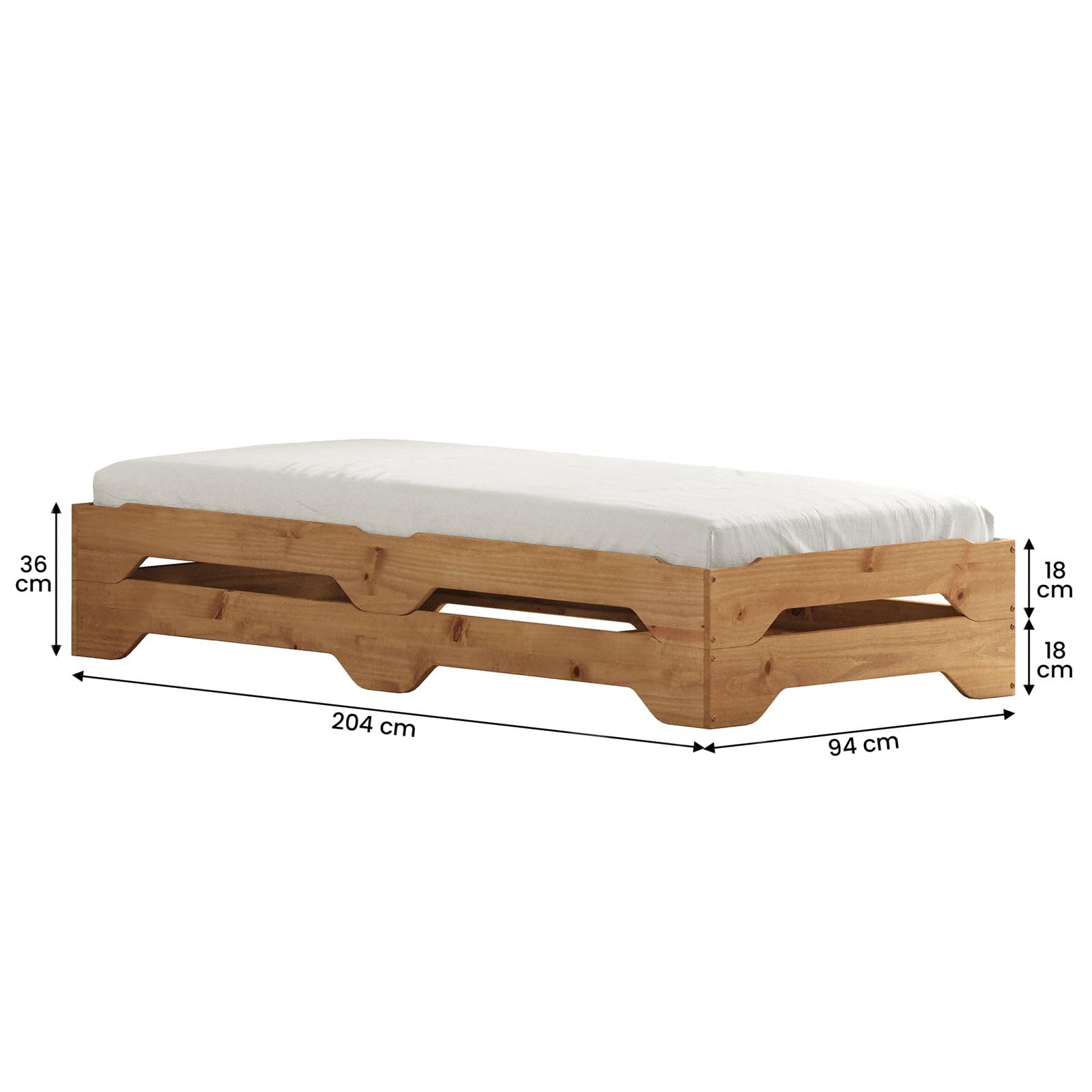 IDIMEX Stapelbett 2er Set Gästebett Ronny Einzelbett Stapelliege Kiefer massiv Eichefarben Bett 90x200 cm Kinderbett Jugendbett