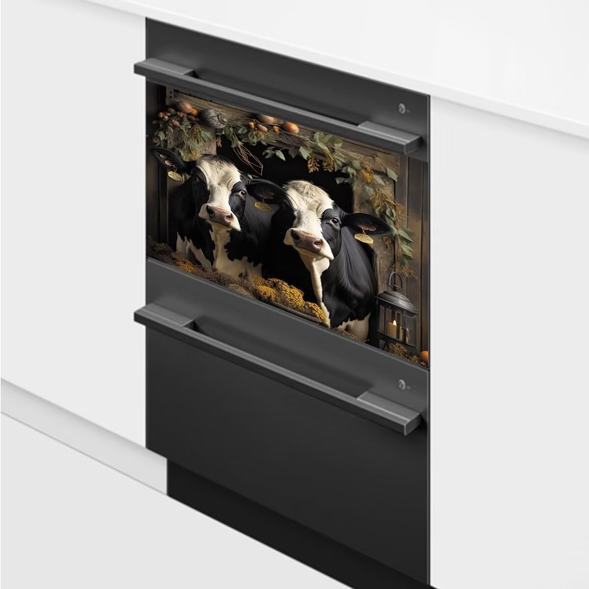 Generic Wooden Door Cow Dishwasher Magnet Cover Kitchen Decoration, Vintage Style Magnetic Dishwasher Panel Sticker, Refrigerator Magnet Front Door Cover (Reusable, Removable, 23"" x 17""), Rimyy96-2