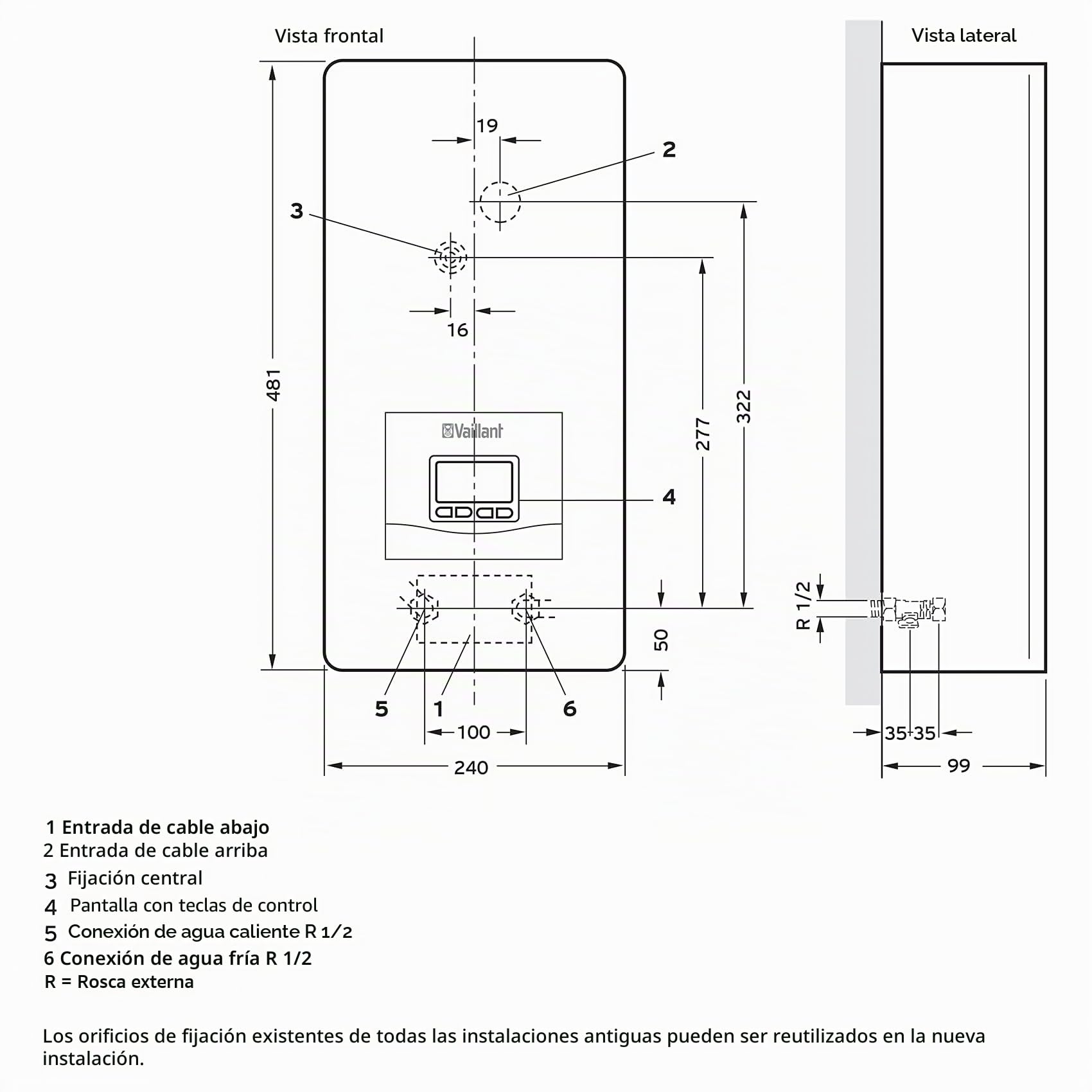 Vaillant Calentador de agua electrónico, VED plus 18/8, resistente a la presión, 18 kW, 400 V, temperatura de fuga exacta, regulable continuamente, pantalla gráfica, 0010023766, [clase energética A]