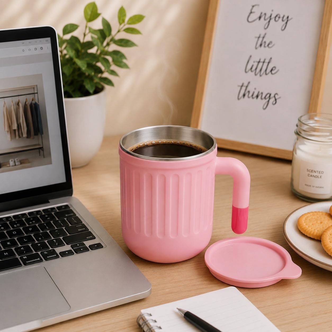 BLLUEX Coffee Mug with Lid Insulated Stainless Steel for Tea Milk Mug Inner Stylist Double Wall Cup for Home & Office Use, Mugs to Gift to Best Friend, Tea Mug-350ml (Ramdon Colour)