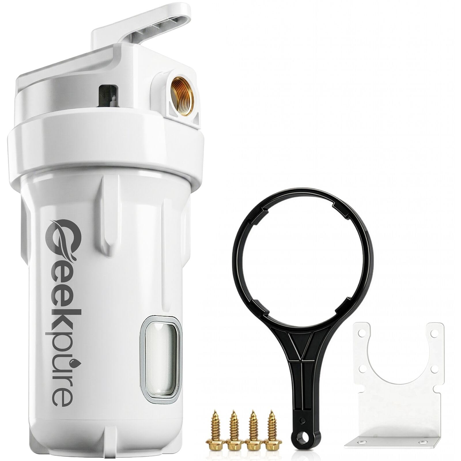 Geekpure 10-Zoll-Gehäuse für Ganzhaus-Wasserfilter – Passend für 4,5"x10"-Filter – 1 Zoll BSP-Messinganschluss mit 4 Betriebsstellungen: Filtern, Bypass, Rückspülen, Stoppen