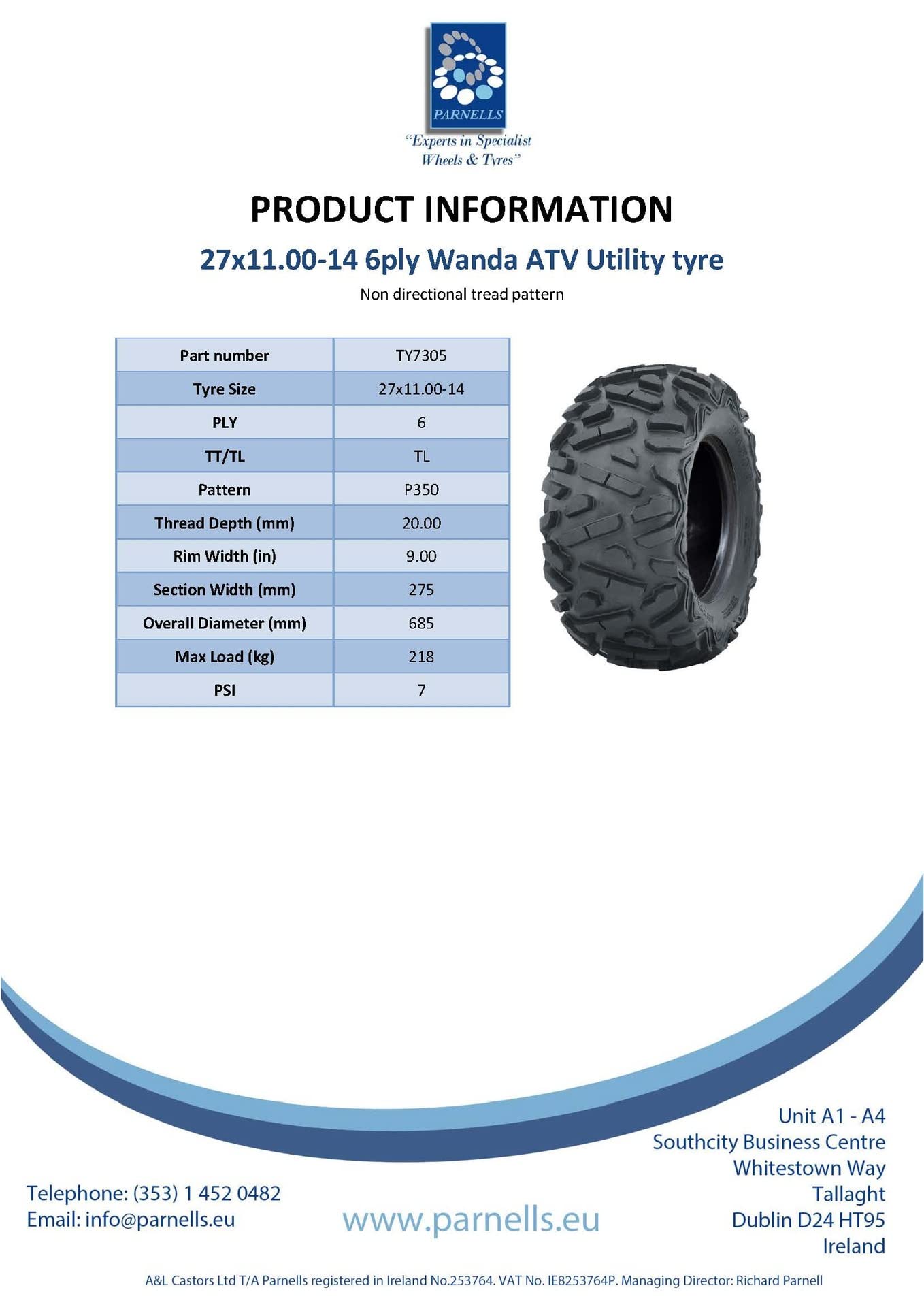 27x11.00-14 Atv Quad Pneus Wanda P350 6ply Norme E Arrière Route Légal ( Set De 2)