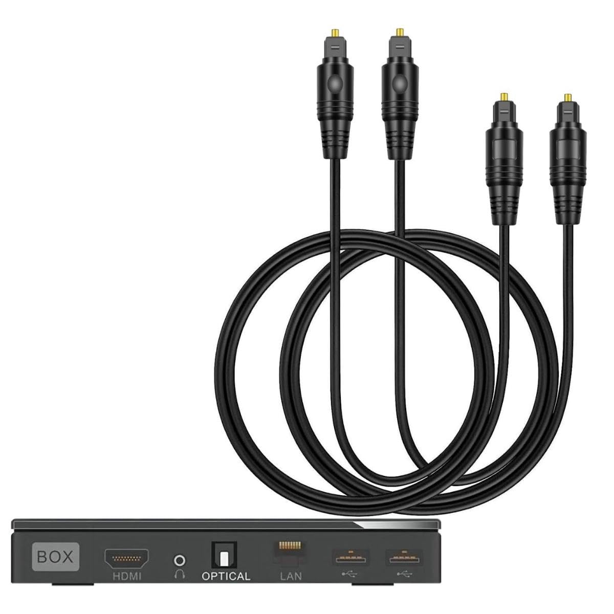 Eitonbu 2 PCS Toslink Digital Optical Audio Cable, Multi-Channel, for Audio System, Sound Bar, Home Theatre，TV, PS4, Xbox, Playstation & More, Gold-Plated Connectors,Optical Cable Black，6 Foot