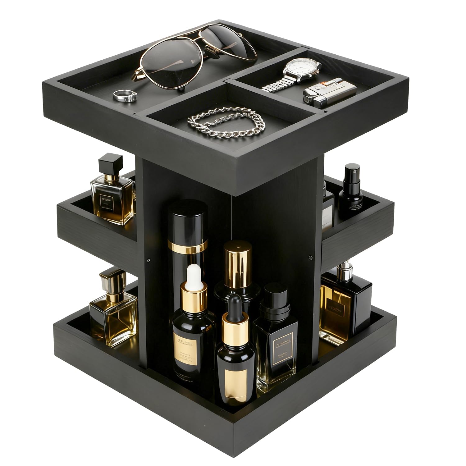 Gallkeat Cologne Organizer for Men, 3-Tier Wood Perfume Stand, Black