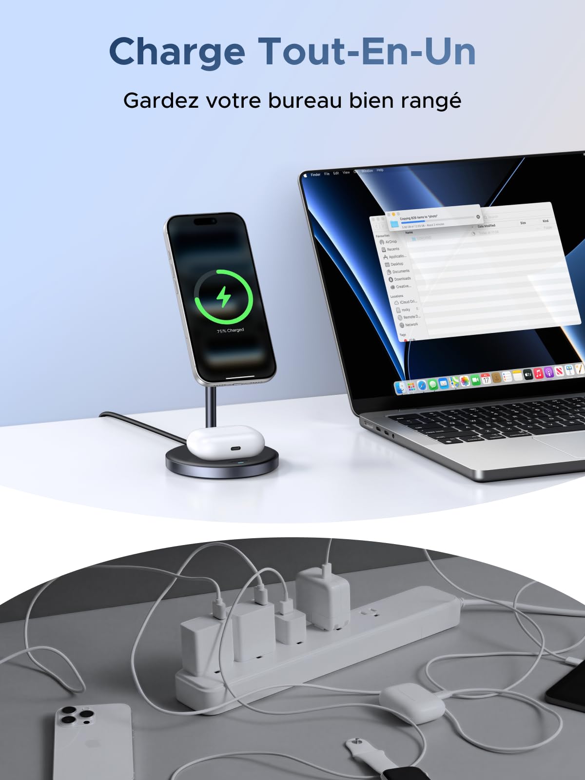 UGREEN Zapix 2 en 1 Chargeur Induction iPhone Magsafe Qi2 15W Certifié Station de Charge Rapide sans Fil Compatible avec iPhone 17 Pro Max Air 16 15 14 13 12 AirPods 4 3 AirPods Pro 3 2 1