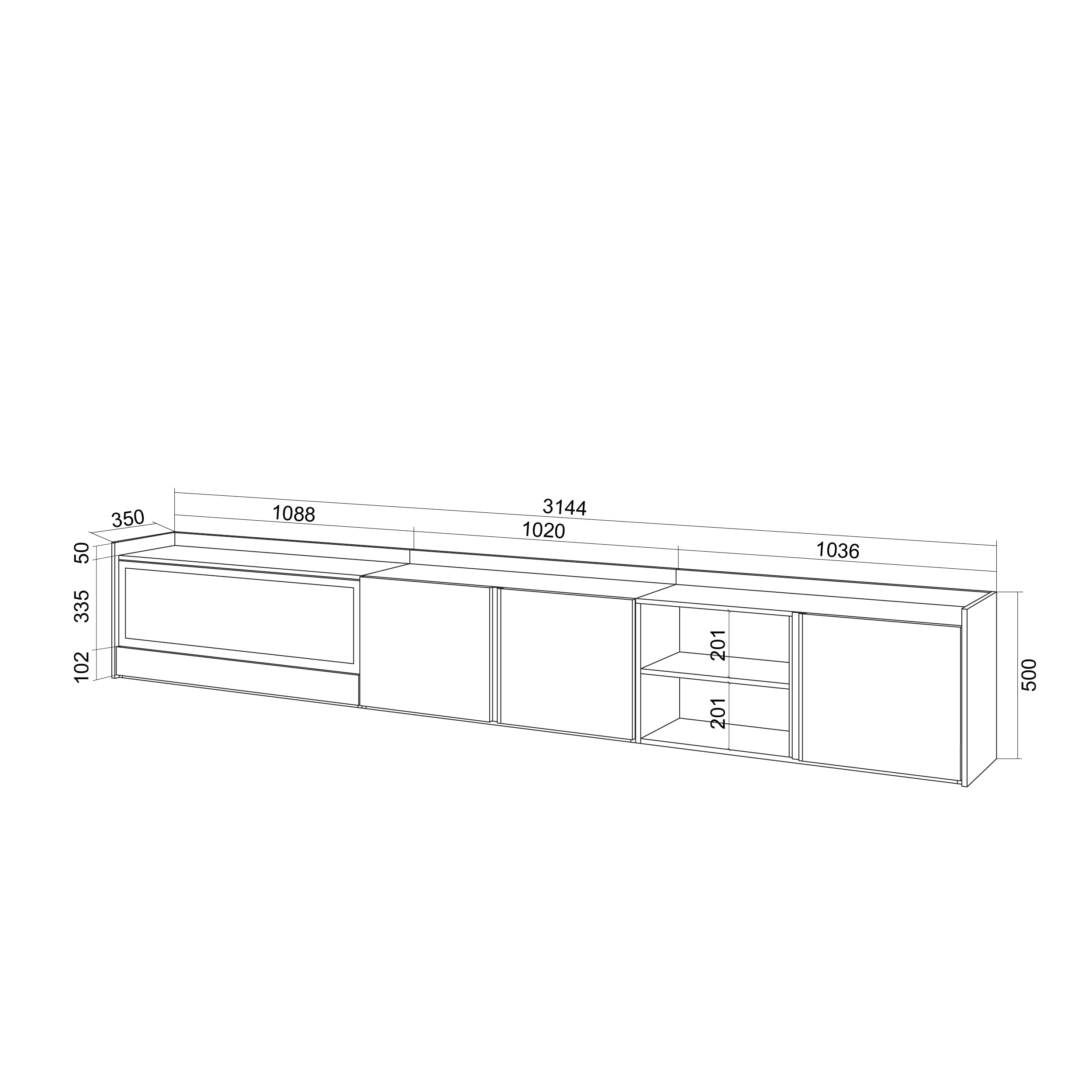 Skraut Home | Mobile TV Soggiorno | Ampio spazio a disposizione | 315x50x35 cm | Per TV fino a 80" | Camino elettrico XXL | LED | Stile moderno | Beige