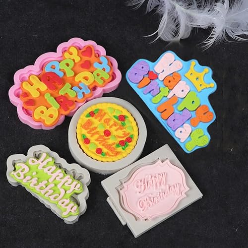 Miniatura 3 de 6 moldes de silicona de feliz cumpleaños moldes de pastel de fondant moldes de chocolate para hacer dulces manualidades herramientas de decoración