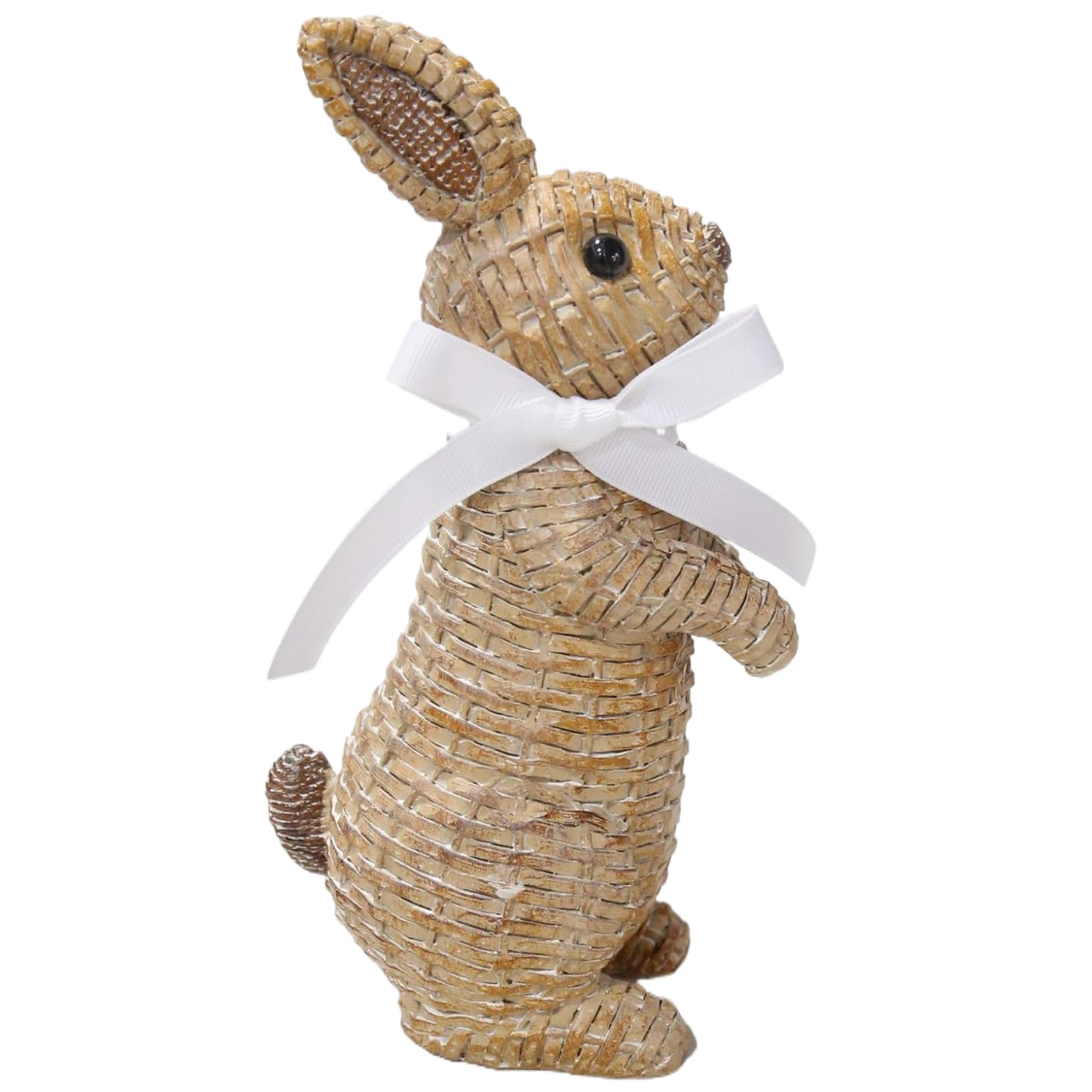 Grsrkep Easter Bunny Figurine Cute Realistic Rabbit Figurine Resin Rabbit Decor with Bow Vivid Easter Decorations for Home Garden Yard, Standing, 3.3x4.8x8.2in