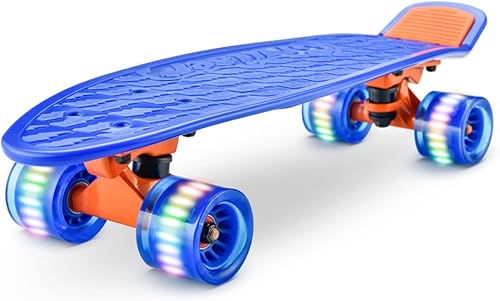 Standard Skateboard Mini Cruiser - 6'' PP Deck Complete Double Kick Skate Board w 3.25" Aluminum Alloy Truck, PU Wheels wLED Light - for Kids,