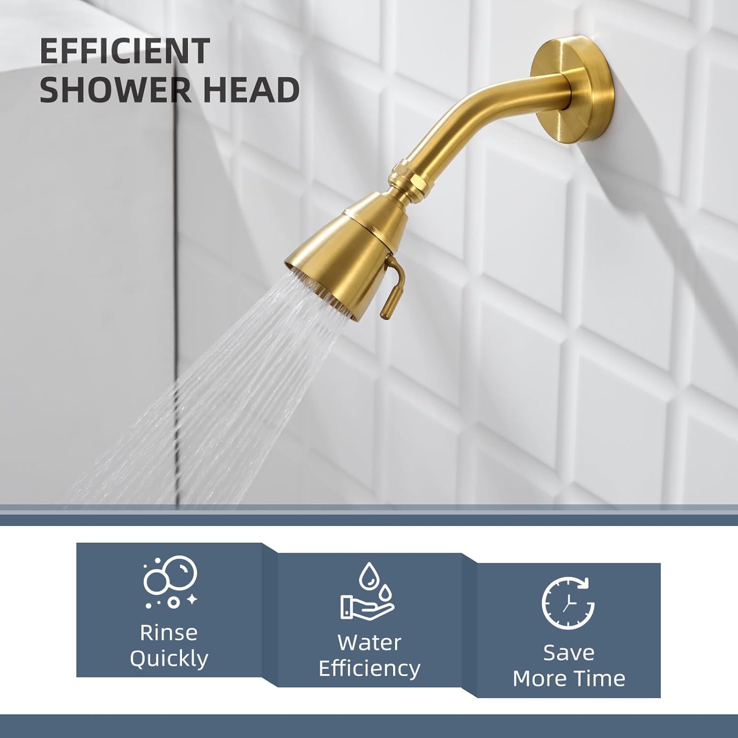Angle Simple High Flow Shower Head, Brass Shower Sprayer for Outdoor, Adjustable Angle and Water Flow, G 1/2, Brushed Dark Gold