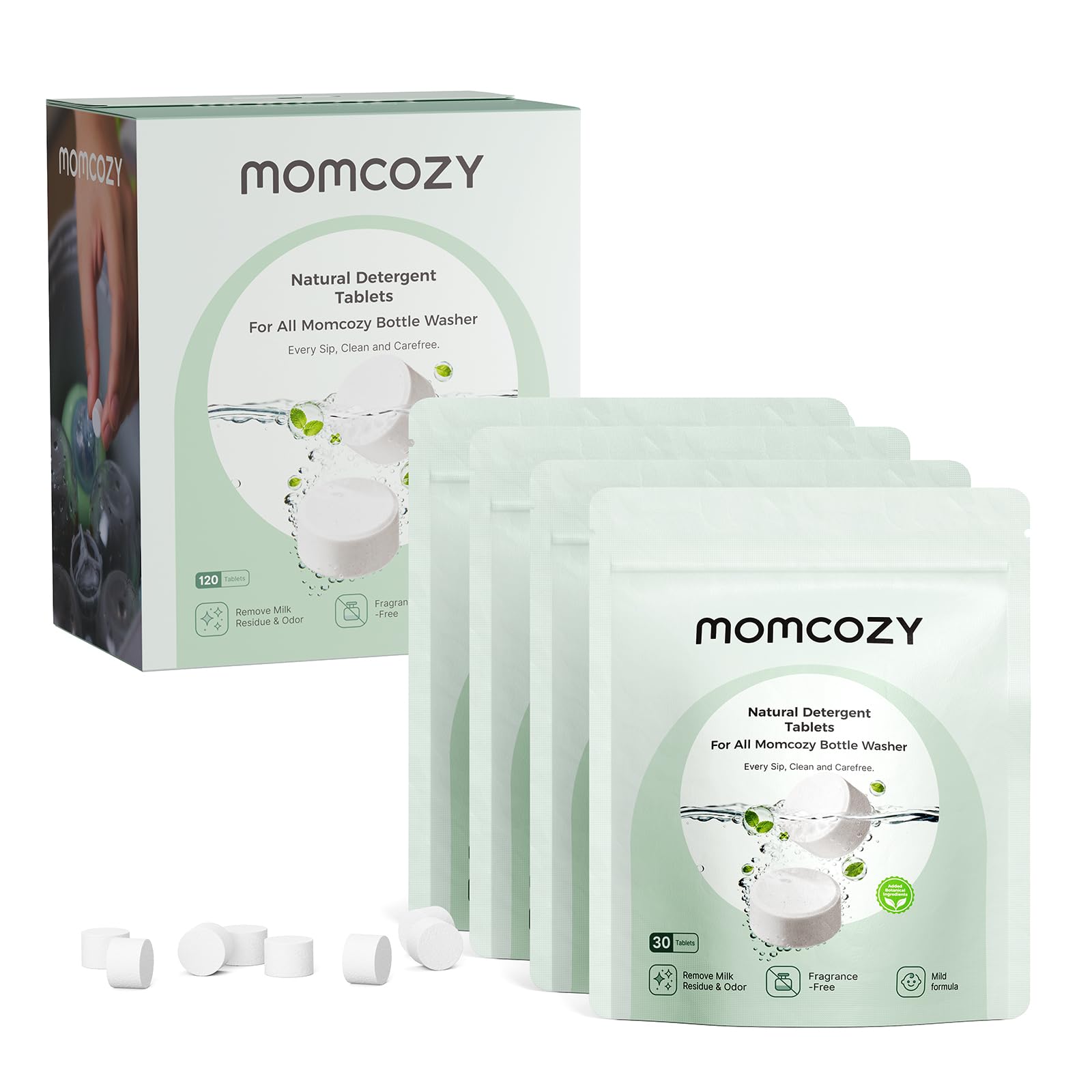 Photo 1 of Momcozy Official Natural Detergent Tablets for Baby Bottle Washer, Powerful Plant-Based Formula, Safe & Residue-Free Washing Block, 120 Tablets