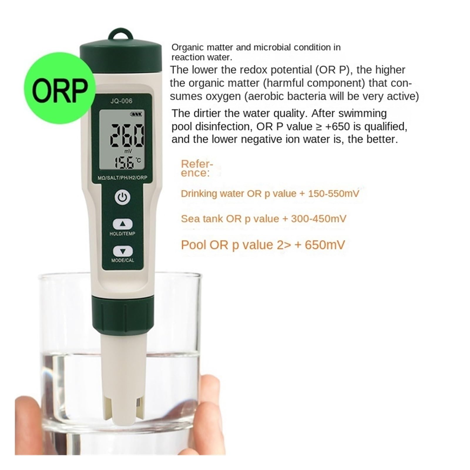 10 in 1 Tester di qualità Acqua PH TDS EC Salt Temp SG ORP H2 Penna Rilevatore Resistività for Acquario Piscina Rilevamento Rapido E Preciso(Without Backlight)