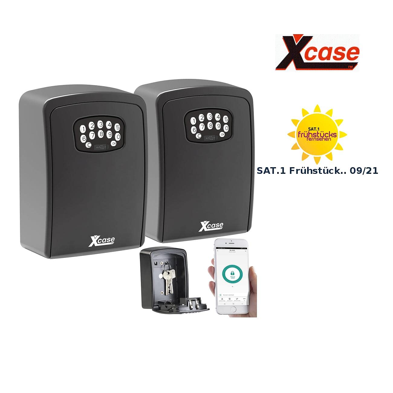 Xcase Schlüsselkasten: 2er Set Mini-Schlüssel-Safe mit Bluetooth und App, IP54 (Schlüsselsafe mit Zahlenschloss, Schlüsselsafe mit Zahlencode, WLAN)