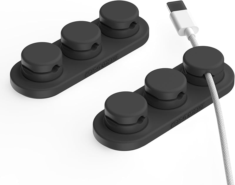 MagnaDock Magnetic Cable Holder - 2-Pack (Black) | Adhesive Cable Clips Cord Organizer Desktop Cord Holder for Nightstand Desk Cable Management