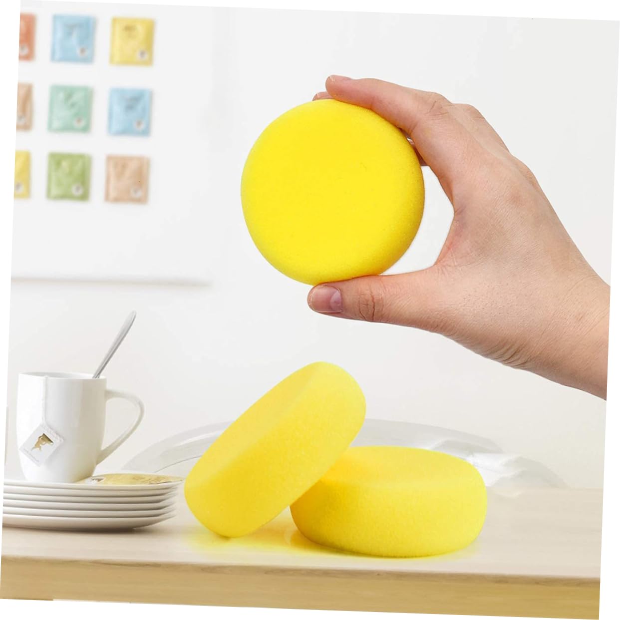 15 Spugne Circolari Per Pittura - Gialle, Morbide E Assorbenti - Per Acquerelli, Ceramica E Artigianato - Foto 7