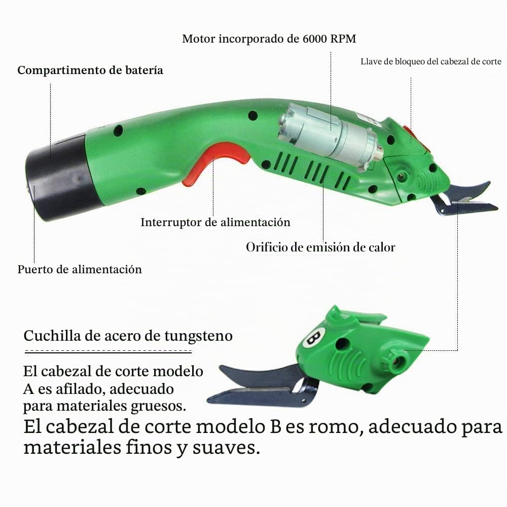 MXBAOHENG Cortador de Tela Industrial Inalámbrico con 1 Batería (5000 mAh) y 2 Cuchillas (A,B) WBT-2 Tijeras Eléctricas para Tela
