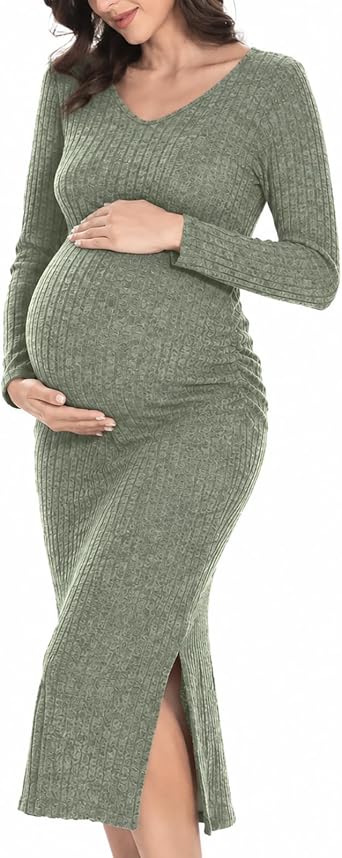 LAHILO Long Sleeve Maternity Sweater Dress for Fall Winter Baby Shower