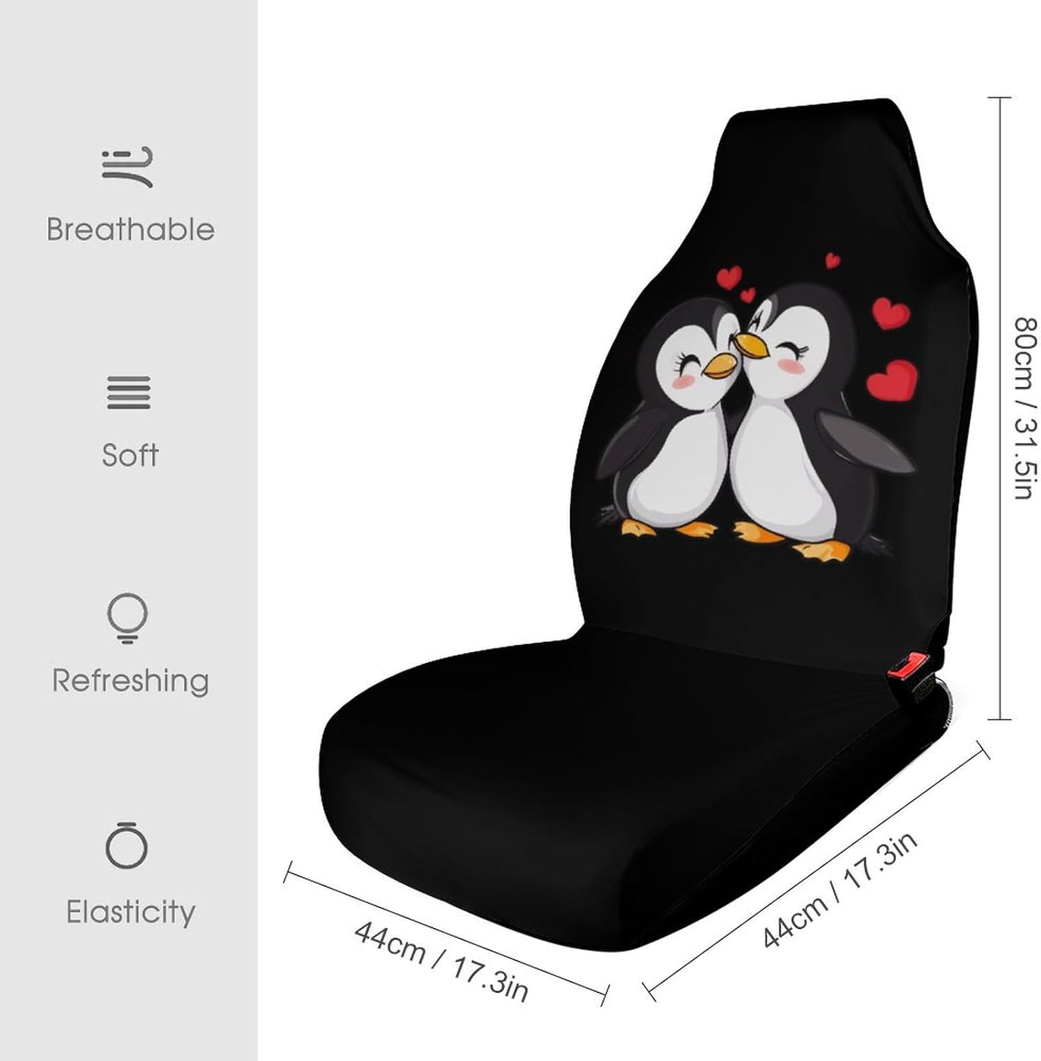 Love Cute Animal Penguins Car Seat Covers Universal Car Front Seats Protector Auto Interior Accessories 2PCS