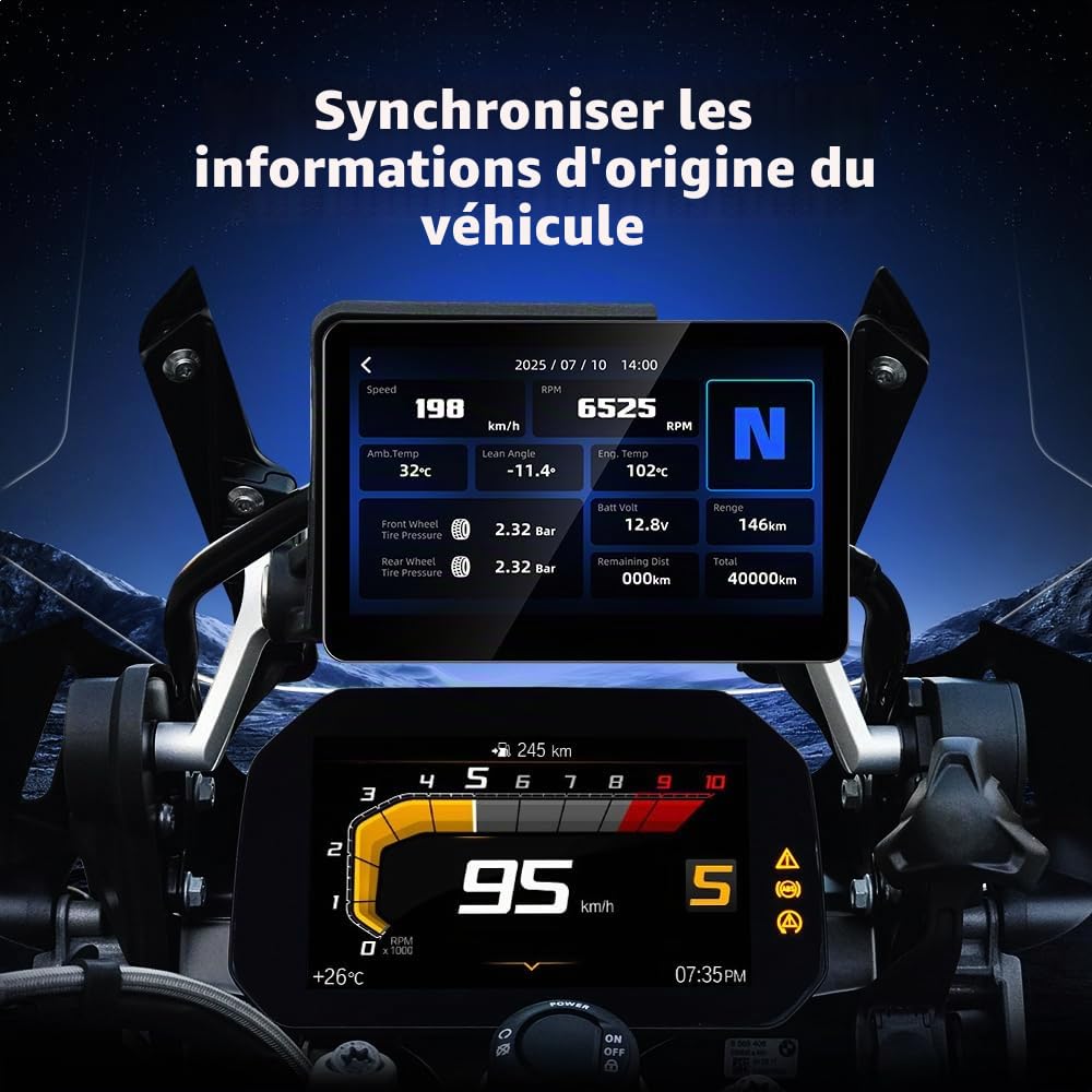 Écran de Moto 6,2" pour BMW R1200GS R1250GS F800 F900 S1000XR, CarPlay sans Fil et Android Auto, Compatible WonderWheel et Lecteur de Données du Véhicule, IP67