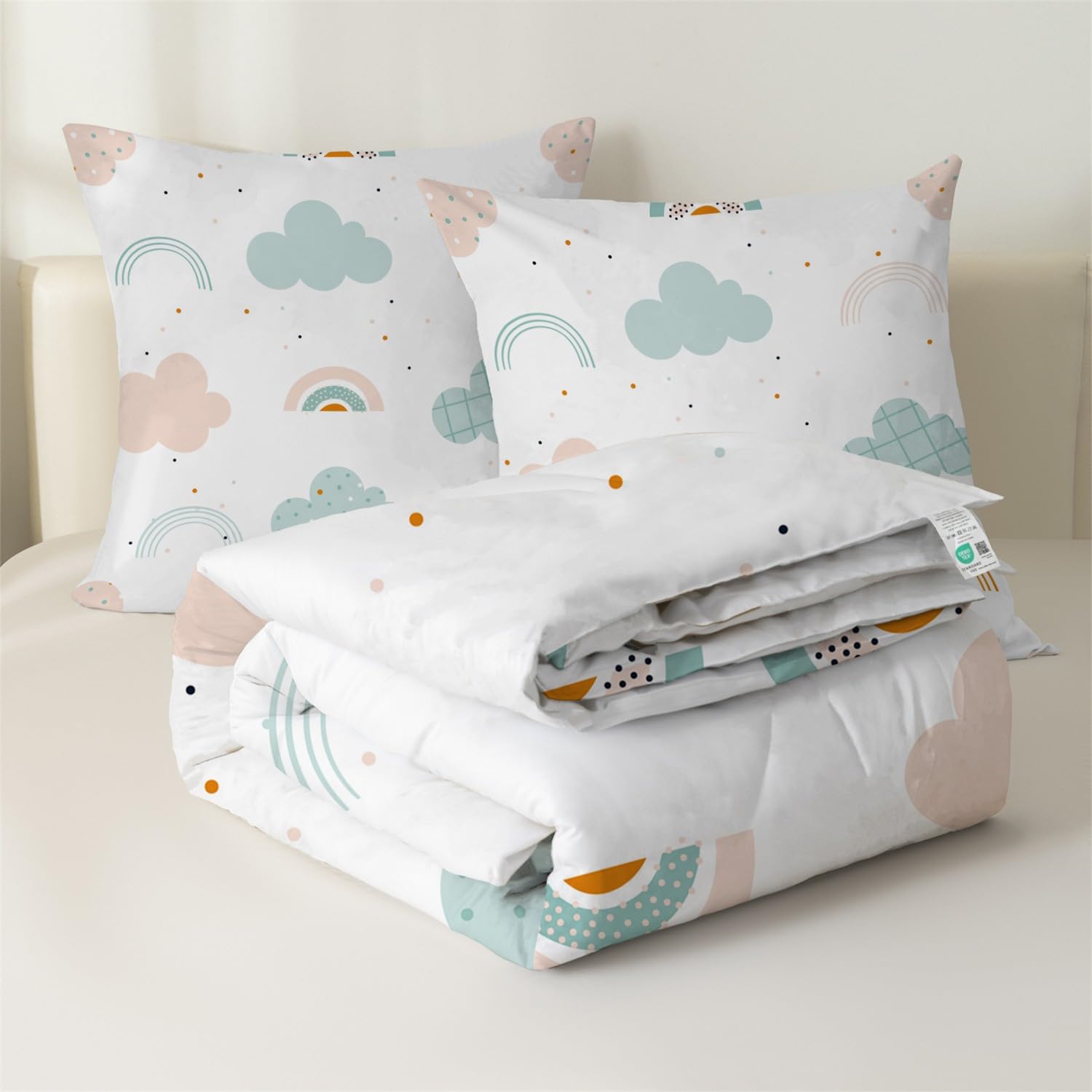 Couette 90x190 Enfant, Arc-en-Ciel Blanc Legere, Filles et garçons Tempérée 4 Saisons - Couette Imprimée 1 Personne, Edredon sans Houss et 2 Taies d'oreiller 65x65 cm S11