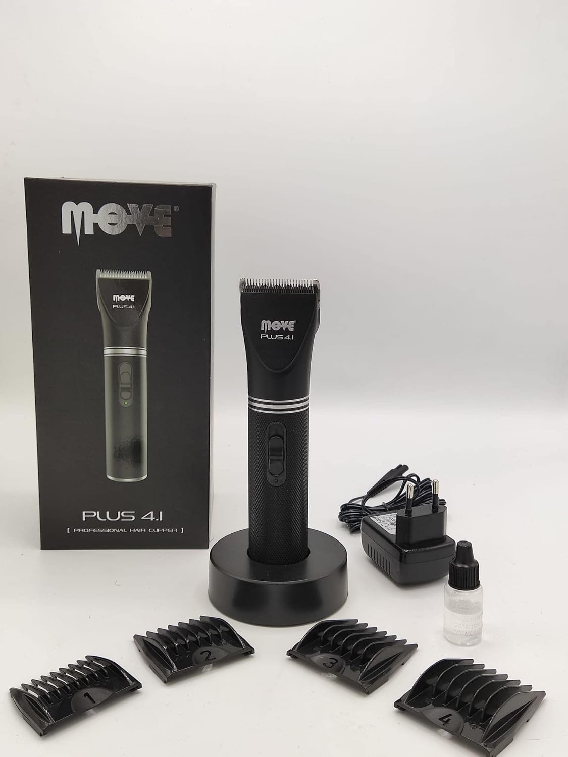 MOVE Hair Clipper Professional PLUS 4.1, messen van roestvrij staal, 4 kammen 3/6/9/12 mm