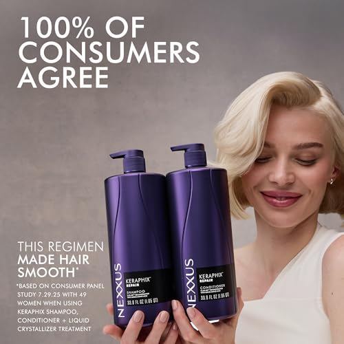 Image of Nexxus KERAPHIX Shampoo & Conditioner 2 Pack for Damaged Hair Repair Powered by KRT Keratin Resistance Therapy with Liquid Crystal Amino Acids 33.8 Fl Oz