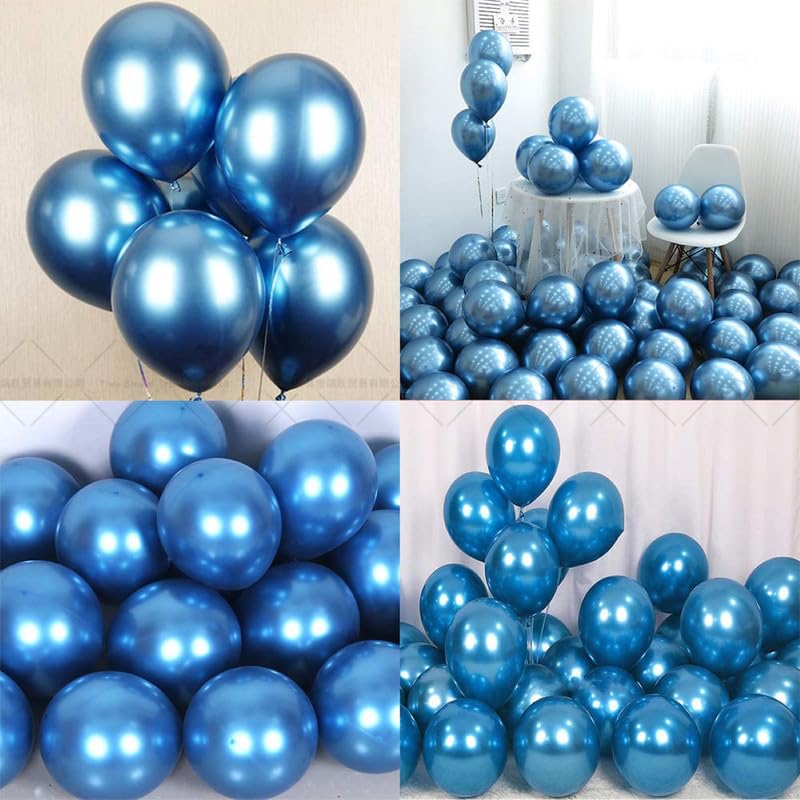 Image of Chrome Balloon for Birthday Decoration Kit Metallic Blue 20 pcs Latex Glossy Finish Party Balloons for Wedding, Anniversary Celebration 10 Inch Helium & Air Supported