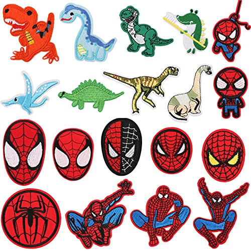 19pcs Spiderman Ecusson Thermocollants Enfant Dinosaure Patch Thermocollant Enfant Autocollant Vetement Thermocollant pour Enfants Adultes T-Shirt Jeans Sacs À Dos Chaussures Casquettes DIY