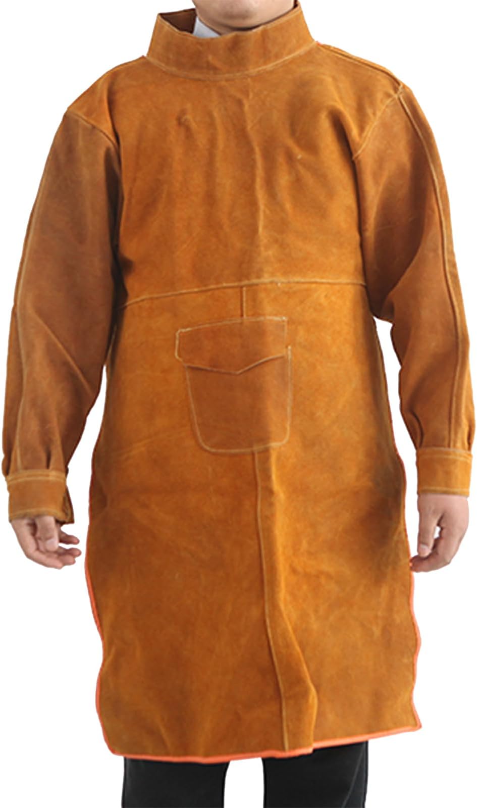 Leather Welding Apron with Long Sleeve, Flame Resistant Welding Jacket for Men, Heavy Duty Weld Coat Blacksmith Work Apron