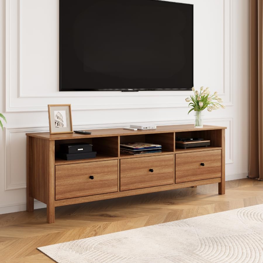 Solid Wood TV Stand Entertainment Console with 3 Drawers for Living Room, Wooden TV Unit & Media Console Cabinet, TV Cabinet-image-8