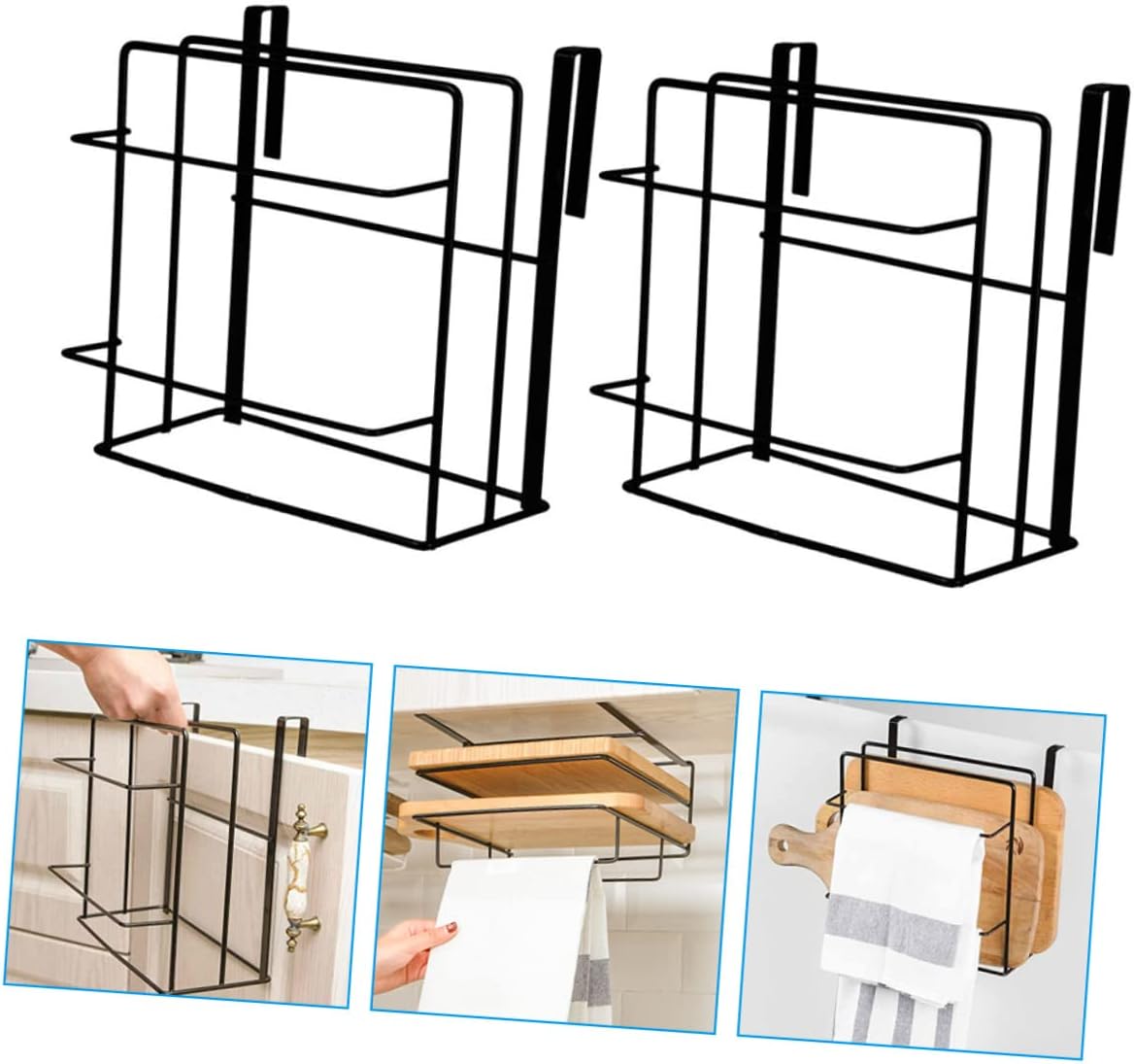 No Punching Rack Set over Cabinet Door Organizer 2pcs Towel Bar Cutting Board Holder Easy to Install for Kitchen