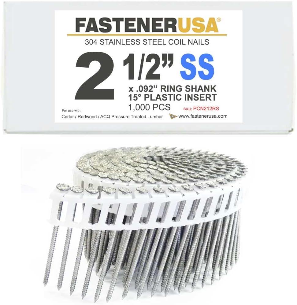 2-1/2" x .092 Ring 304SS Coil Nails 15-DEG Plastic 1,000ct | PCN212RS