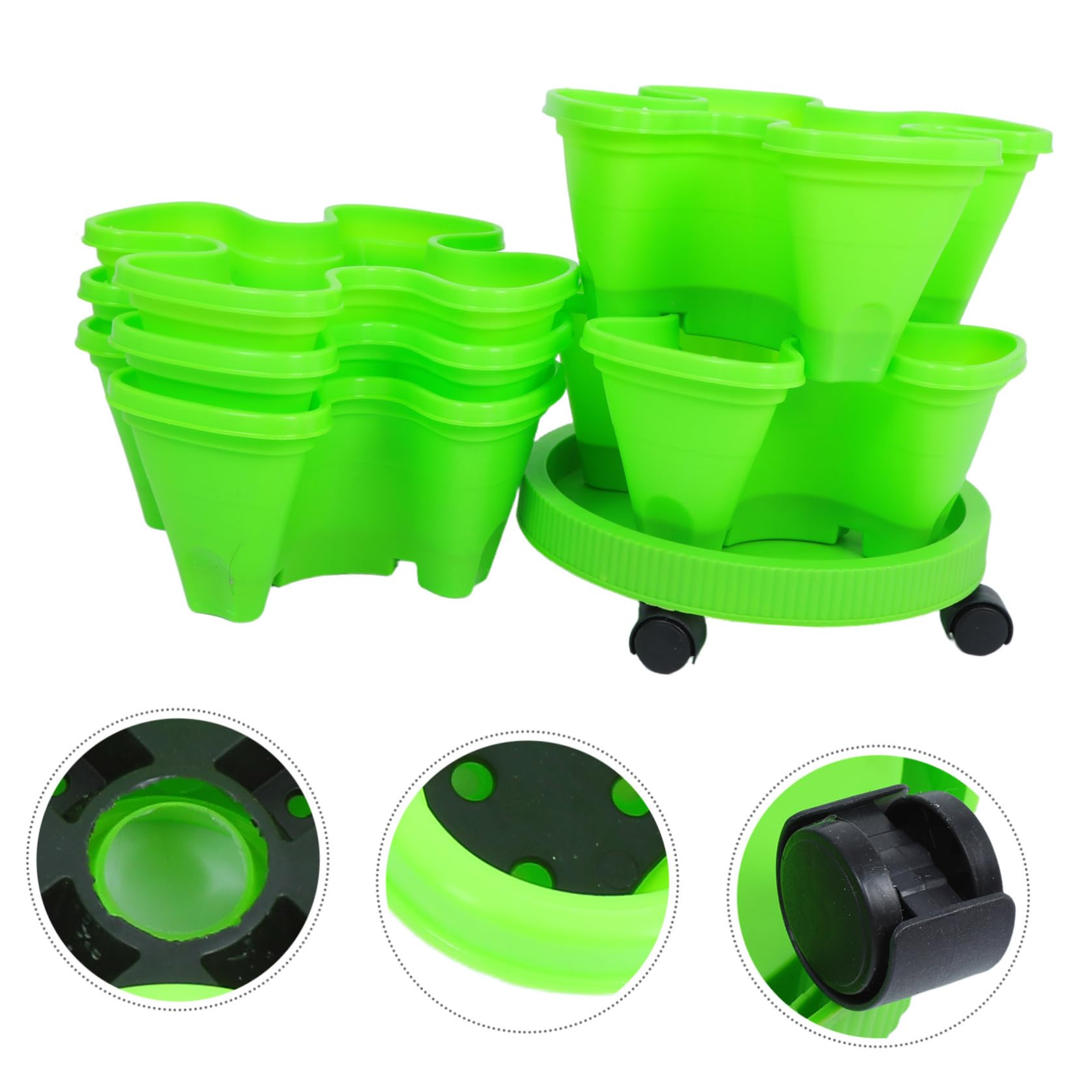 Mikinona Tour de Jardinière Empilable Multicouche Abs Vert pour Fraisiers
