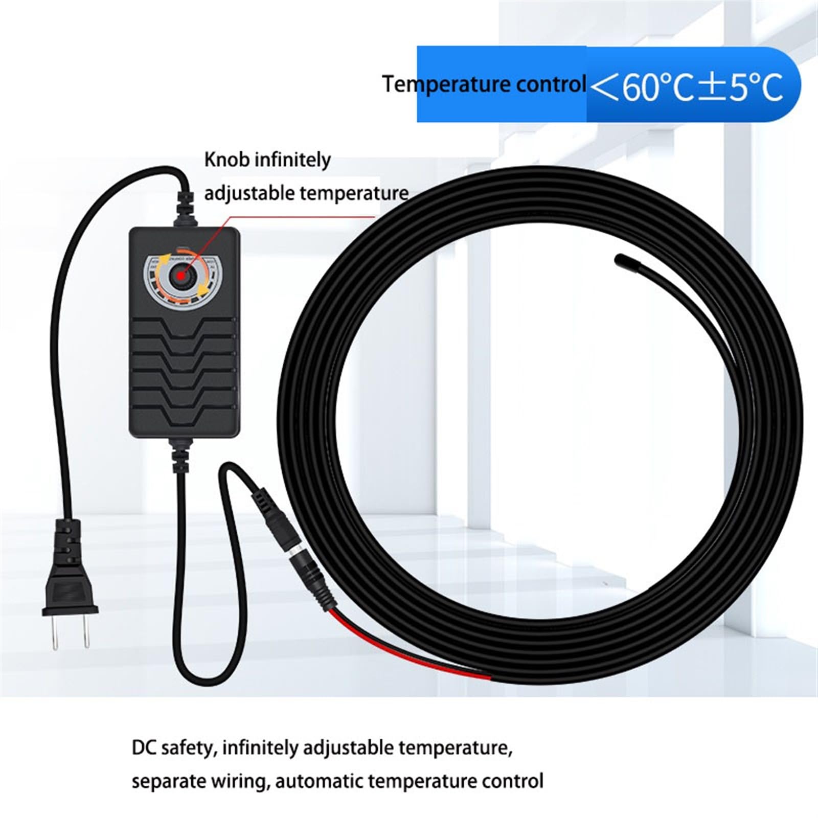 Frostschutz-Heizleitung for Kühlhäuser, 24-V-Elektro-Heizband, 220-V-Heizband, Wickelheizband, Frostschutz, Selbstregulierende Temperatur(24v power cord 1m+bonding tape 1m)