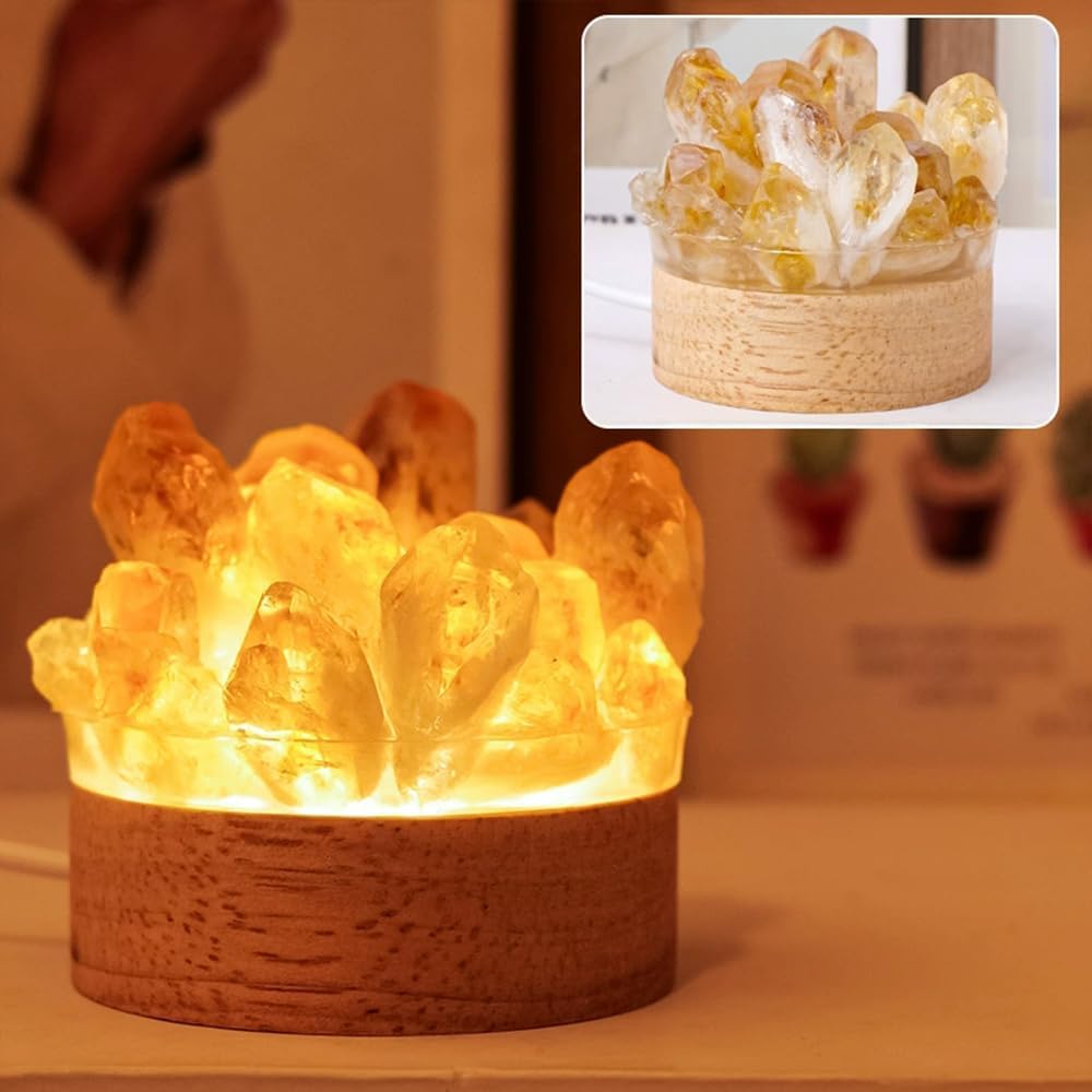 YNTOXIN Natural Crystal Stone Night Light Bedroom Decor Sleep Relax Stone Diffuser Lamp USB Port Nightlight 1 Set Yellow