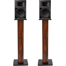 Universal Speaker Stands for Surround Sound, Premium MDF 34 Bookshelf Speaker Stands with Wood Texture, 66.14lbs Capacity, Top Plates, 1 Pair, Brown