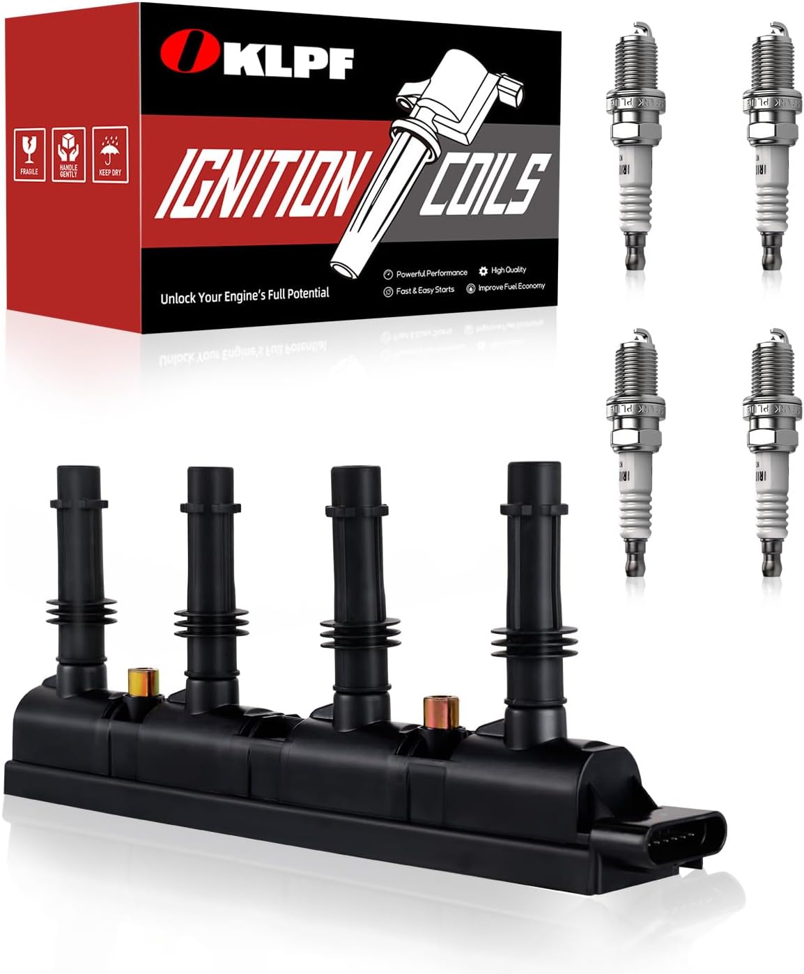OKLPF Ignition Coil Pack UF669 with 4 Spark Plugs,Compatible with Chevrolet Cruze Limited Sonic Trax Volt Buick Encore CADILLAC ELR 2011-2019 1.4L 1.8L,Sets of 1