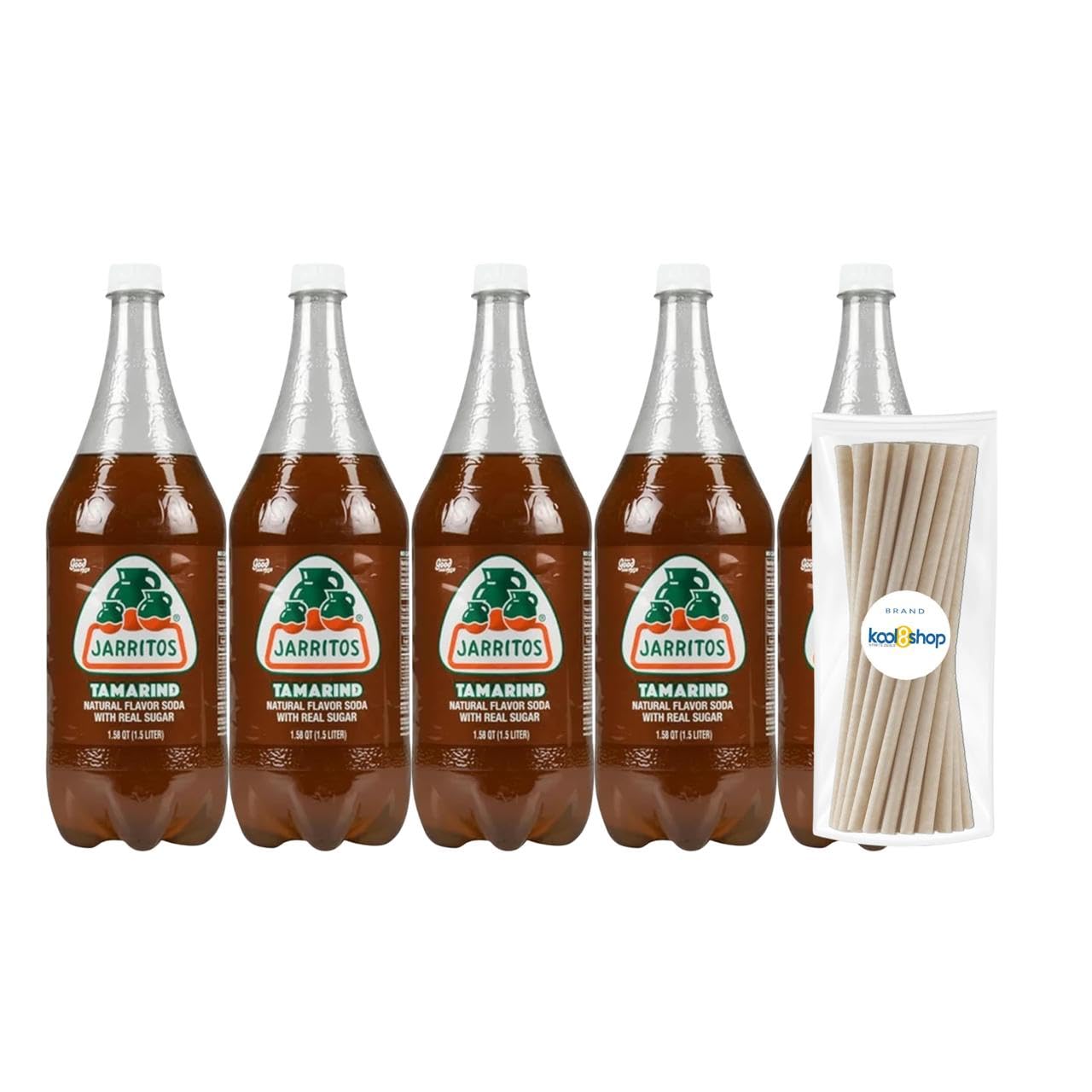 Jarritos Grapefruit Mexican Soft Soda Drink 1.5 Lt Plastic Bottles 5 Pack + 15 Sugarcane Disposable Straws by KOOL8SHOP Infinite Deals