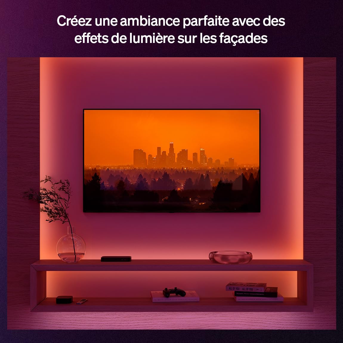 Philips Hue Ruban LED Flux intérieur 5M, 2000 lm, Ambiance et couleur vive, Bande LED lumineuse flexible et découpable, Couleurs Chromasync, Contrôlable via commande vocale et appli