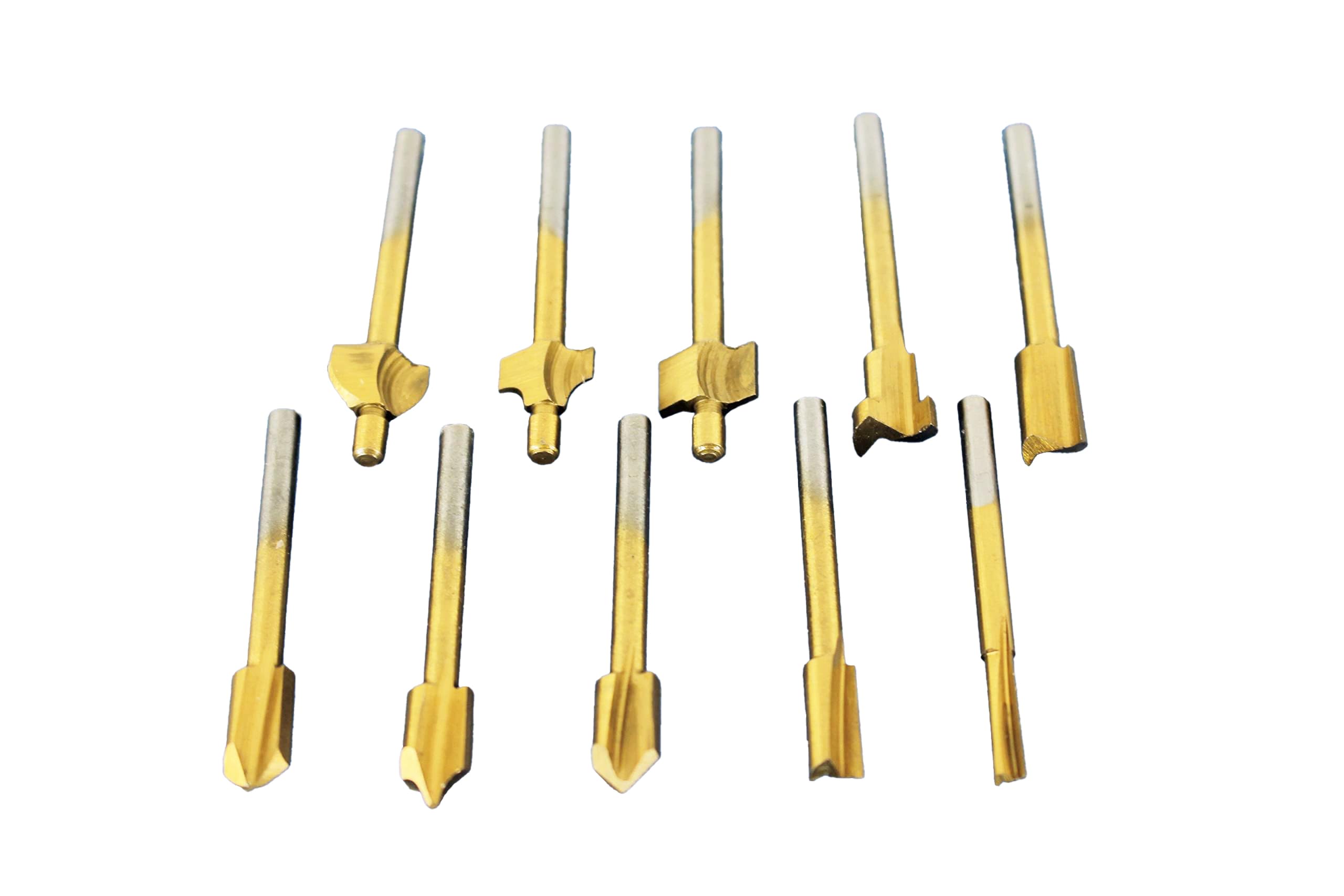 TEMO 10 PC Acero de alta velocidad HSS TITANIUM BITS ROUTER recubierto Establecer pulgada (3 mm) para el TUBO 1/8 DREMEL Herramienta rotativa y compatible