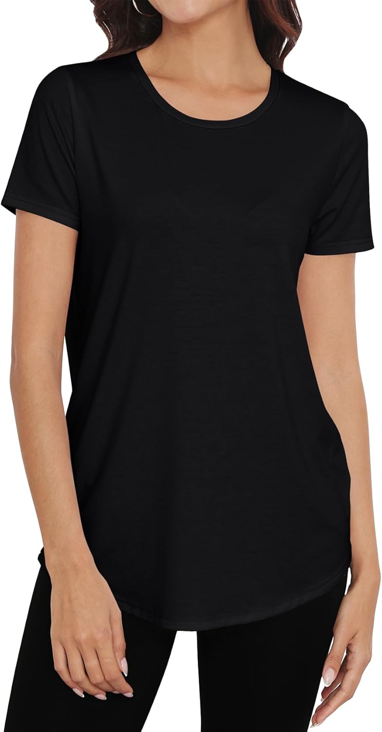 Smile Fish Women Crewneck Loose Fit Tunic Tops Short Sleeve Dressy Casual Summer Long Tee Shirts