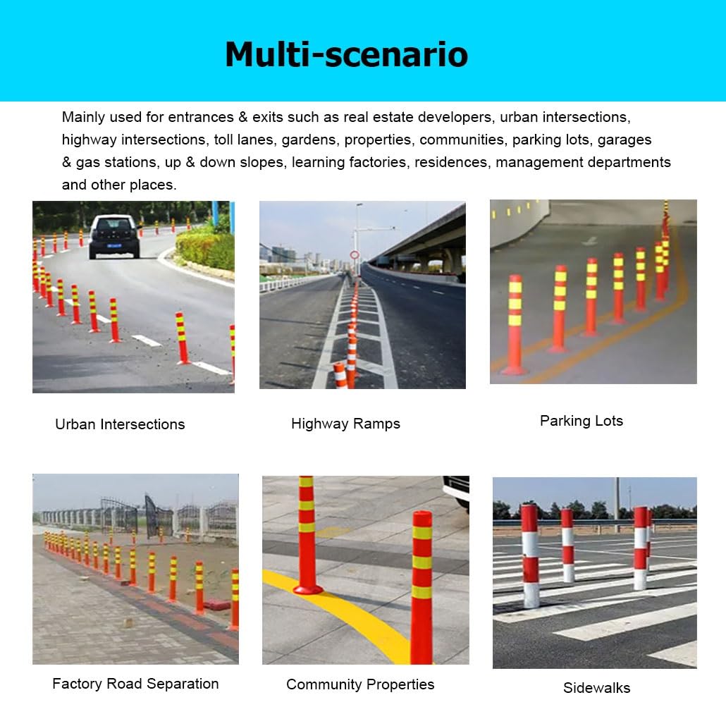 2/4/8 Pack 80 CM Flexible Delineator Post with Larger Base, Traffic Safety Cones with Reflective Film & Bolts for Parking Lots(2 Pack)