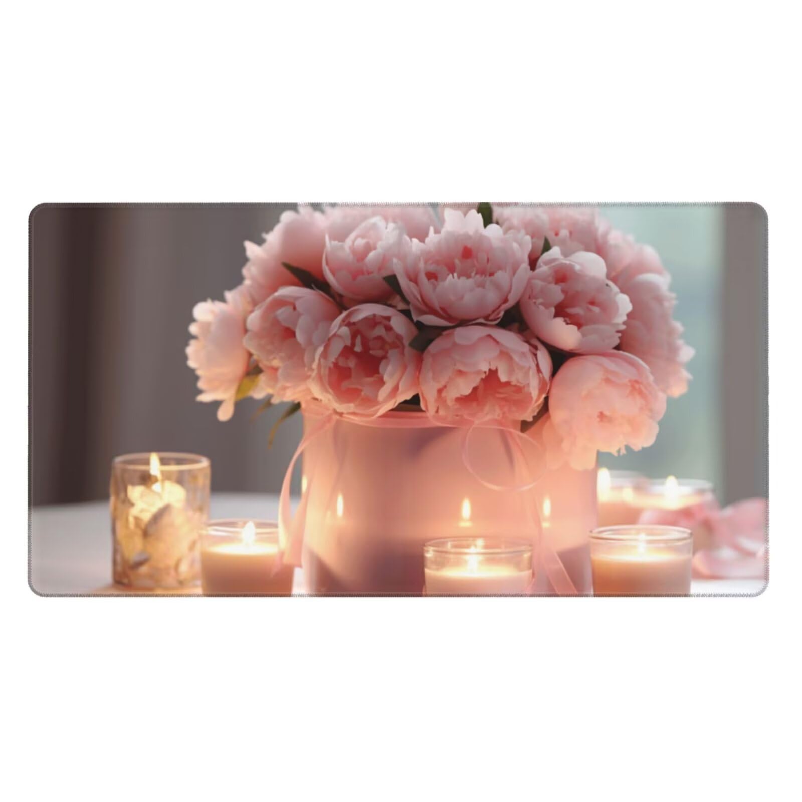 Gaming Mauspad XXL 1200x400x3mm Mousepad Verlängertes Groß Mauspad Schreibtischauflage,Genähte Kanten rutschfeste Gummibasis,Verbessert Präzision Geschwindigkeit Home Office Rosa Blumenkerze L-4506